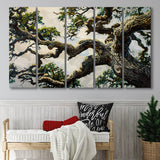 Painting Angle Big Oak Tree Vintage, Extra Large Multi 5 Panel Canvas Print Wall Art Decor