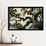 Painting Angle Big Oak Tree Vintage, Framed Canvas Print Wall Art Decor,Floating Frame