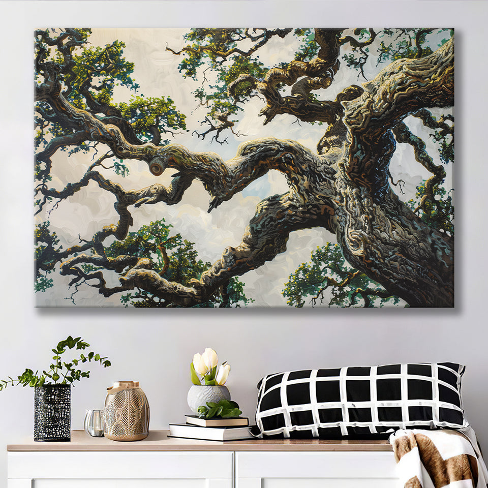 Painting Angle Big Oak Tree Vintage, Canvas Print Wall Art Decor, Landscape Art Print