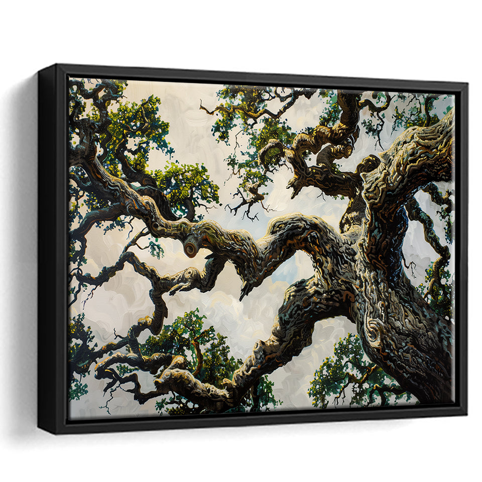 Painting Angle Big Oak Tree Vintage, Framed Canvas Print Wall Art Decor,Floating Frame