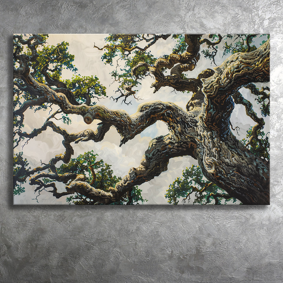 Painting Angle Big Oak Tree Vintage, Canvas Print Wall Art Decor, Landscape Art Print