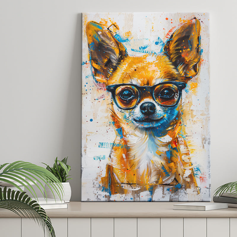 Painting Chihuahua Wearing Glasses Portrait V1, Canvas Painting, Canvas Prints Wall Art Decor