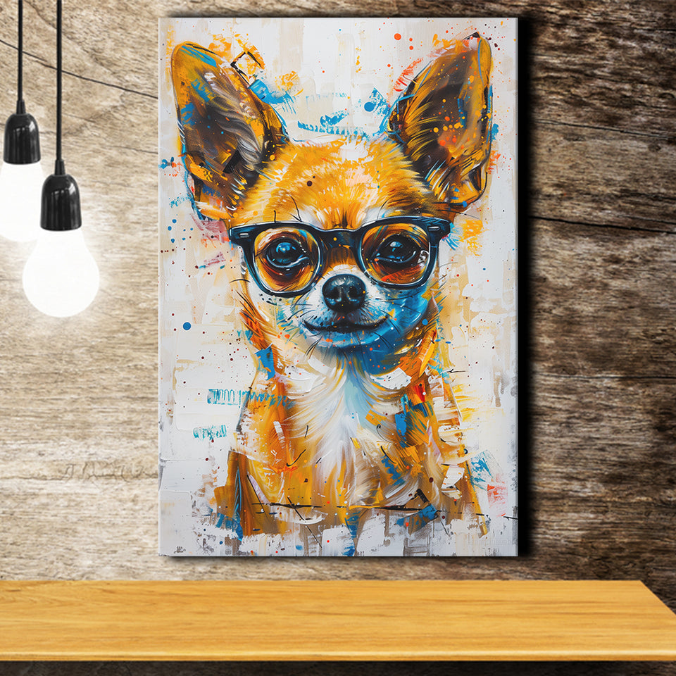 Painting Chihuahua Wearing Glasses Portrait V1, Canvas Painting, Canvas Prints Wall Art Decor