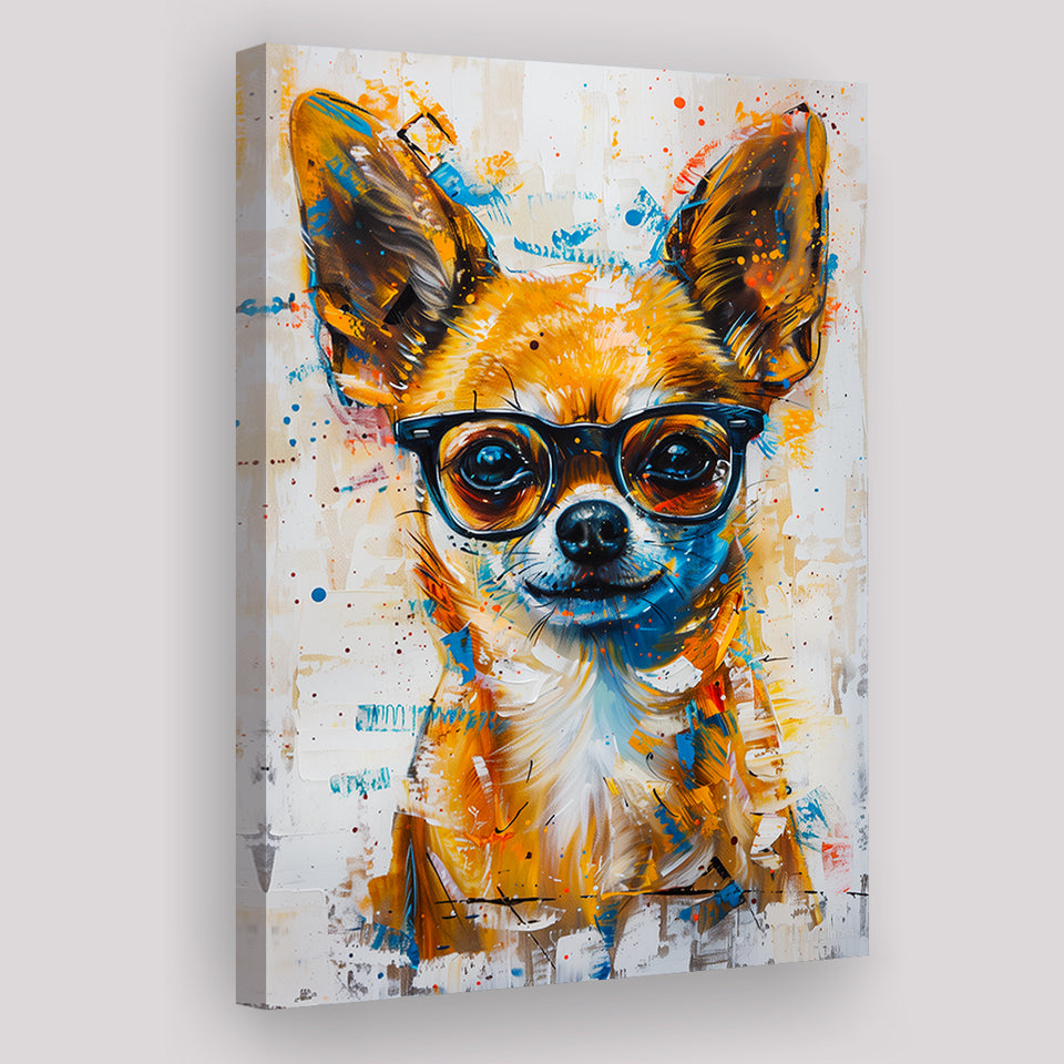 Painting Chihuahua Wearing Glasses Portrait V1, Canvas Painting, Canvas Prints Wall Art Decor
