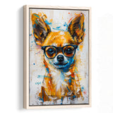 Painting Chihuahua Wearing Glasses Portrait V1, Framed Canvas Painting, Framed Canvas Prints Wall Art Decor