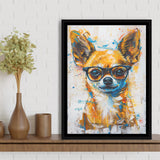 Painting Chihuahua Wearing Glasses Portrait V1, Framed Canvas Painting, Framed Canvas Prints Wall Art Decor