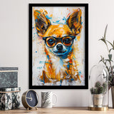 Painting Chihuahua Wearing Glasses Portrait V1, Framed Art Print Wall Decor, Framed Picture