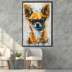 Painting Chihuahua Wearing Glasses Portrait V1, Framed Canvas Painting, Framed Canvas Prints Wall Art Decor