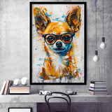 Painting Chihuahua Wearing Glasses Portrait V1, Framed Art Print Wall Decor, Framed Picture