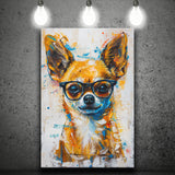 Painting Chihuahua Wearing Glasses Portrait V1, Canvas Painting, Canvas Prints Wall Art Decor
