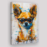 Painting Chihuahua Wearing Glasses Portrait V1, Canvas Painting, Canvas Prints Wall Art Decor