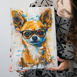 Painting Chihuahua Wearing Glasses Portrait V1, Canvas Painting, Canvas Prints Wall Art Decor