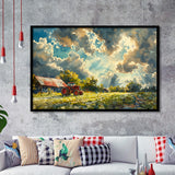 Painting Clouds Over The Backyard And Old Tractor, Painting Art, Framed Art Print Wall Art Home Decor