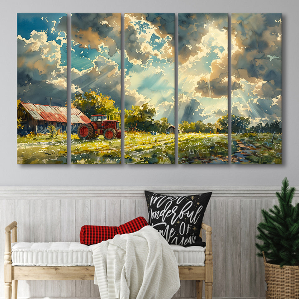 Painting Clouds Over The Backyard And Old Tractor, Extra Large Canvas, Canvas Print Wall Art Decor