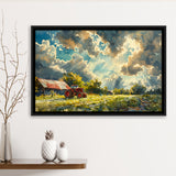 Painting Clouds Over The Backyard And Old Tractor, Floating Frame, Framed Canvas Print Wall Art Home Decor