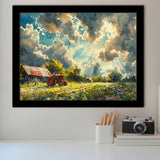 Painting Clouds Over The Backyard And Old Tractor, Painting Art, Framed Art Print Wall Art Home Decor