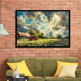 Painting Clouds Over The Backyard And Old Tractor, Painting Art, Framed Art Print Wall Art Home Decor