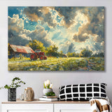 Painting Clouds Over The Backyard And Old Tractor, Art Print, Canvas Print Wall Art Home Decor