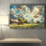 Painting Clouds Over The Backyard And Old Tractor, Art Print, Canvas Print Wall Art Home Decor