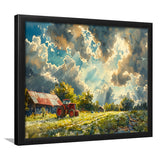 Painting Clouds Over The Backyard And Old Tractor, Painting Art, Framed Art Print Wall Art Home Decor