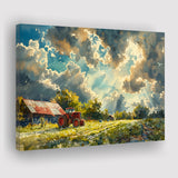 Painting Clouds Over The Backyard And Old Tractor, Art Print, Canvas Print Wall Art Home Decor