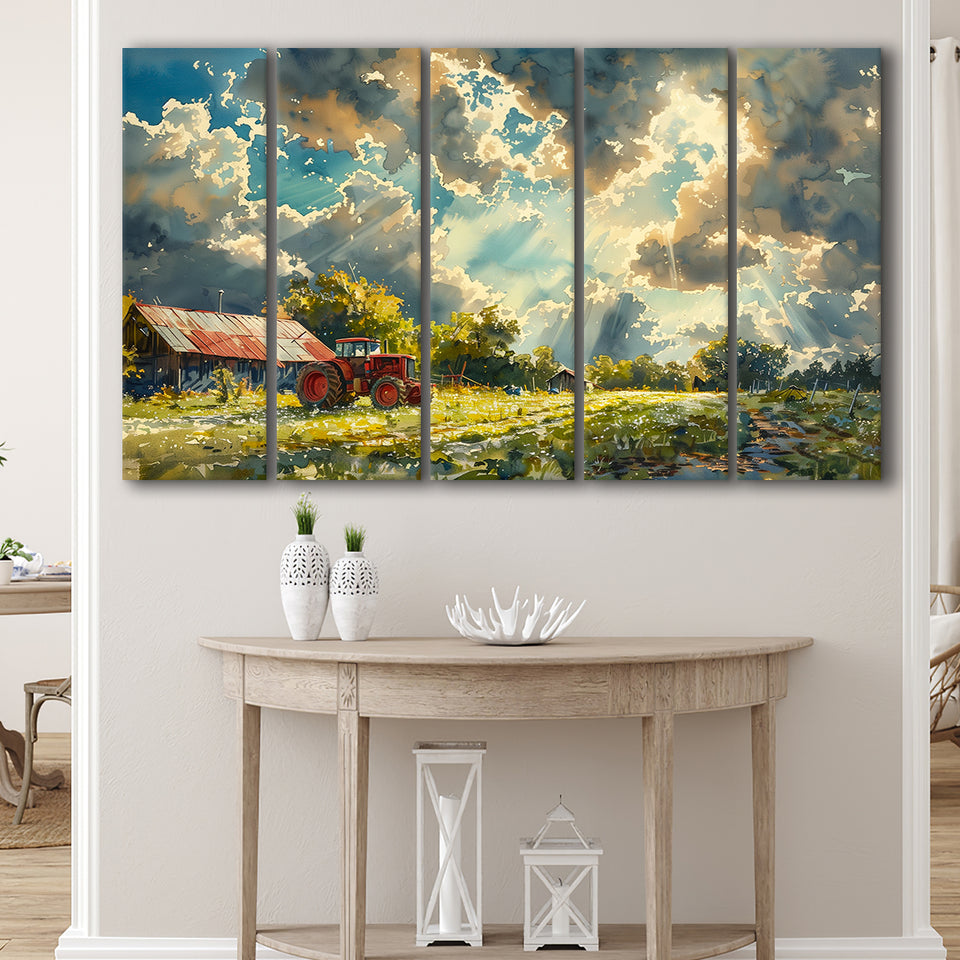 Painting Clouds Over The Backyard And Old Tractor, Extra Large Canvas, Canvas Print Wall Art Decor