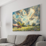 Painting Clouds Over The Backyard And Old Tractor, Art Print, Canvas Print Wall Art Home Decor