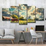 Painting Clouds Over The Backyard And Old Tractor, Multi Panel,Mixed Canvas Print Wall Art Decor