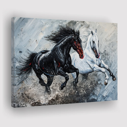 Painting Couple Horse Running Together Black And White V1, Canvas Painting, Canvas Prints Wall Art Decor