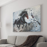 Painting Couple Horse Running Together Black And White V1, Canvas Painting, Canvas Prints Wall Art Decor