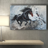 Painting Couple Horse Running Together Black And White V1, Canvas Painting, Canvas Prints Wall Art Decor