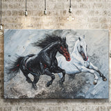 Painting Couple Horse Running Together Black And White V1, Canvas Painting, Canvas Prints Wall Art Decor