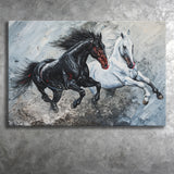 Painting Couple Horse Running Together Black And White V1, Canvas Painting, Canvas Prints Wall Art Decor