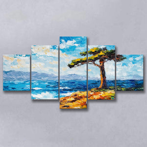 Painting Cypress Tree, Pebble Beach, California, Golf Art Print, Mixed 5 Panel, Canvas Prints Wall Art