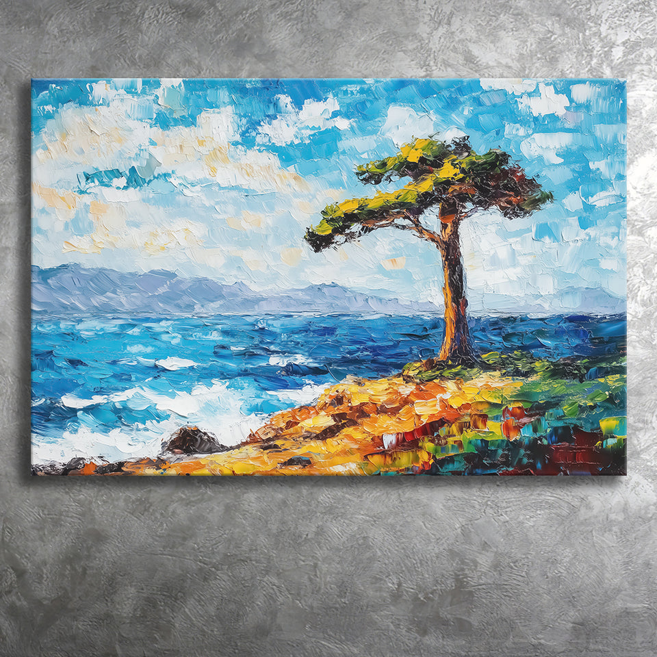 Painting Cypress Tree, Pebble Beach, California, Golf Art Print, Gift for him, Canvas Prints Wall Art