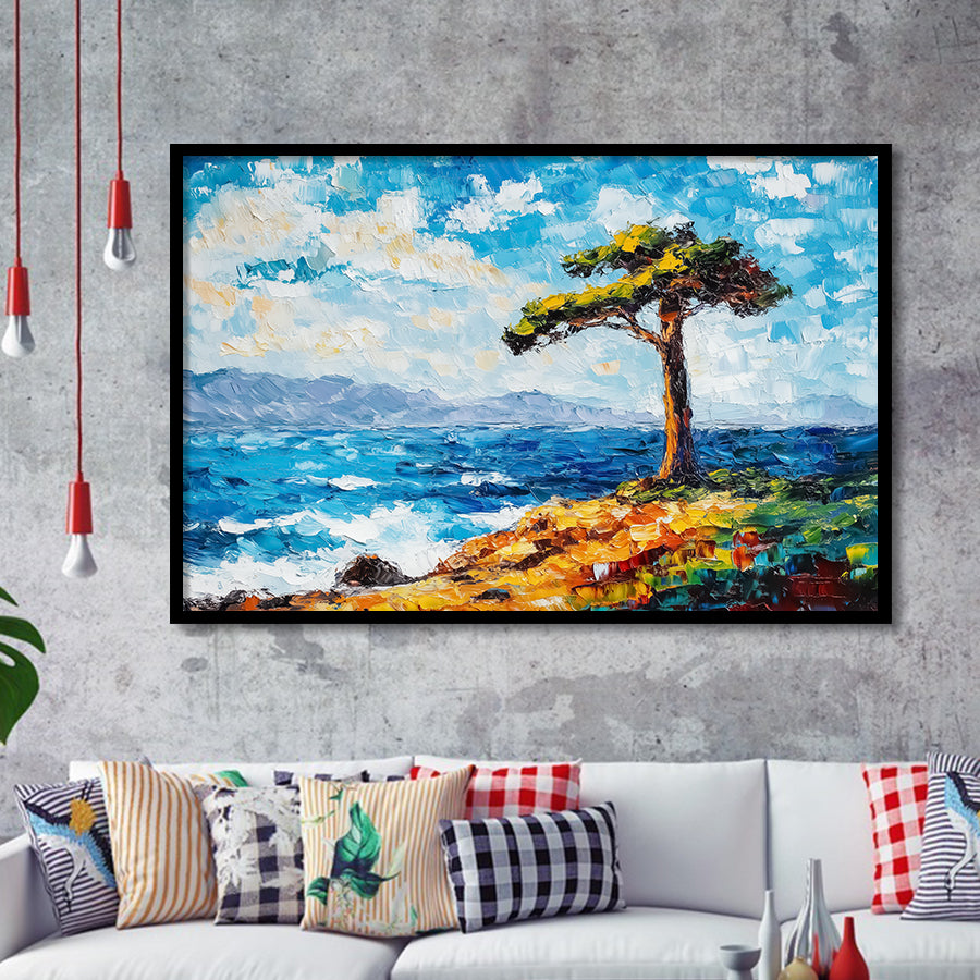 Painting Cypress Tree, Pebble Beach, California, Golf Art, Gift for him, Framed Art Prints Wall Decor