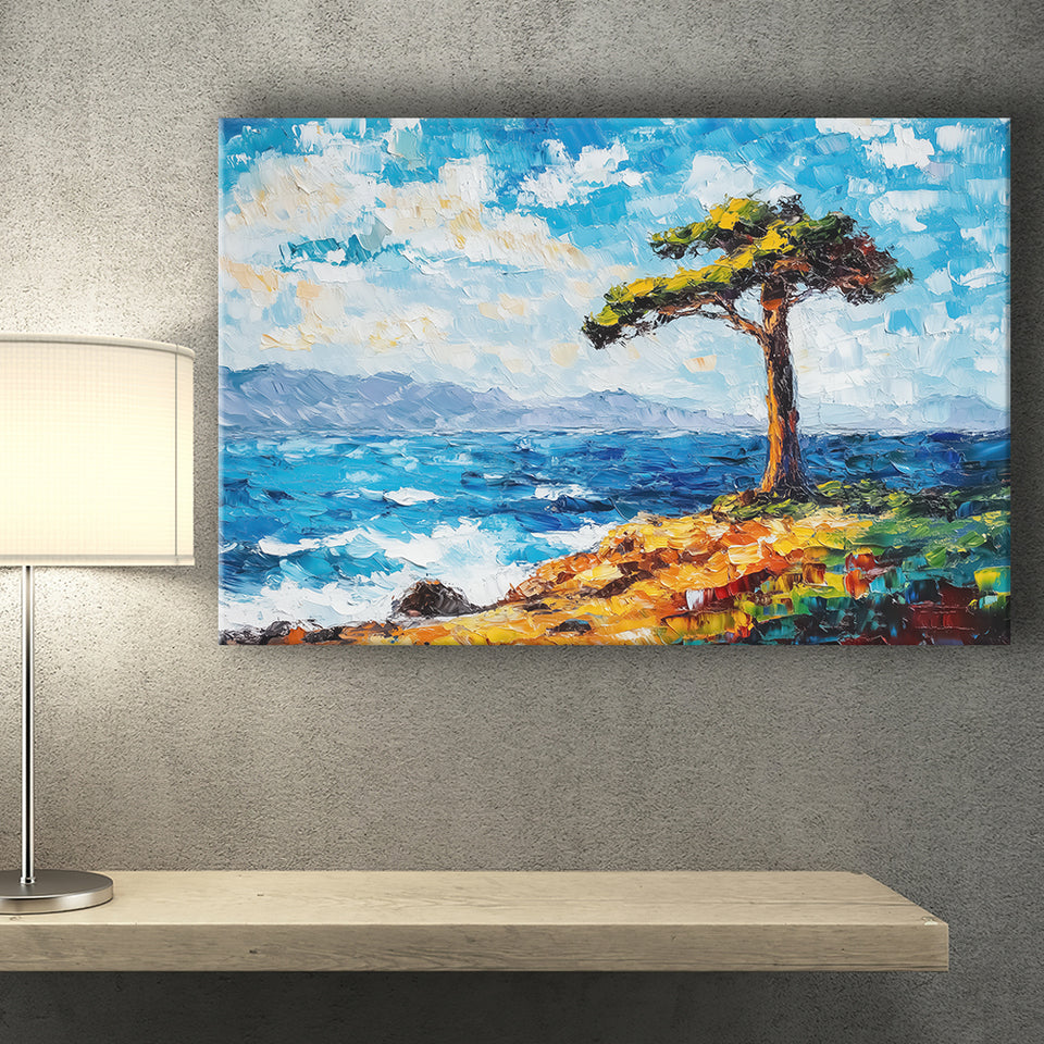 Painting Cypress Tree, Pebble Beach, California, Golf Art Print, Gift for him, Canvas Prints Wall Art