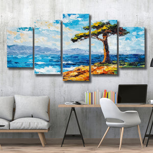 Painting Cypress Tree, Pebble Beach, California, Golf Art Print, Mixed 5 Panel, Canvas Prints Wall Art