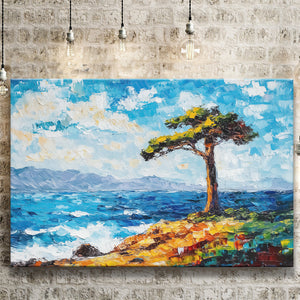 Painting Cypress Tree, Pebble Beach, California, Golf Art Print, Gift for him, Canvas Prints Wall Art