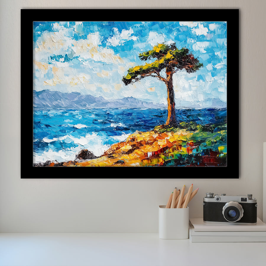 Painting Cypress Tree, Pebble Beach, California, Golf Art, Gift for him, Framed Art Prints Wall Decor