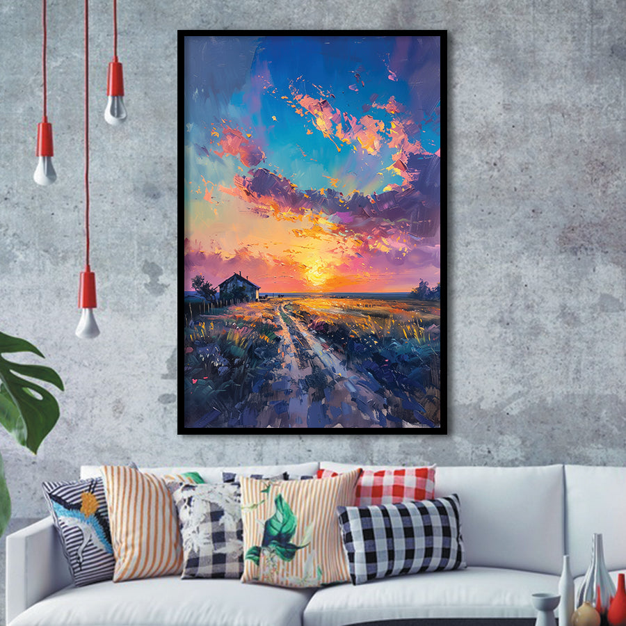 Painting Pastel Clouds Over The Backyard, Framed Art Prints Wall Art Decor, Framed Picture Print