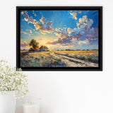 Painting Pastel Clouds Over The Backyard Sunset Oil Painting, Floating Frame, Framed Canvas Print Wall Art