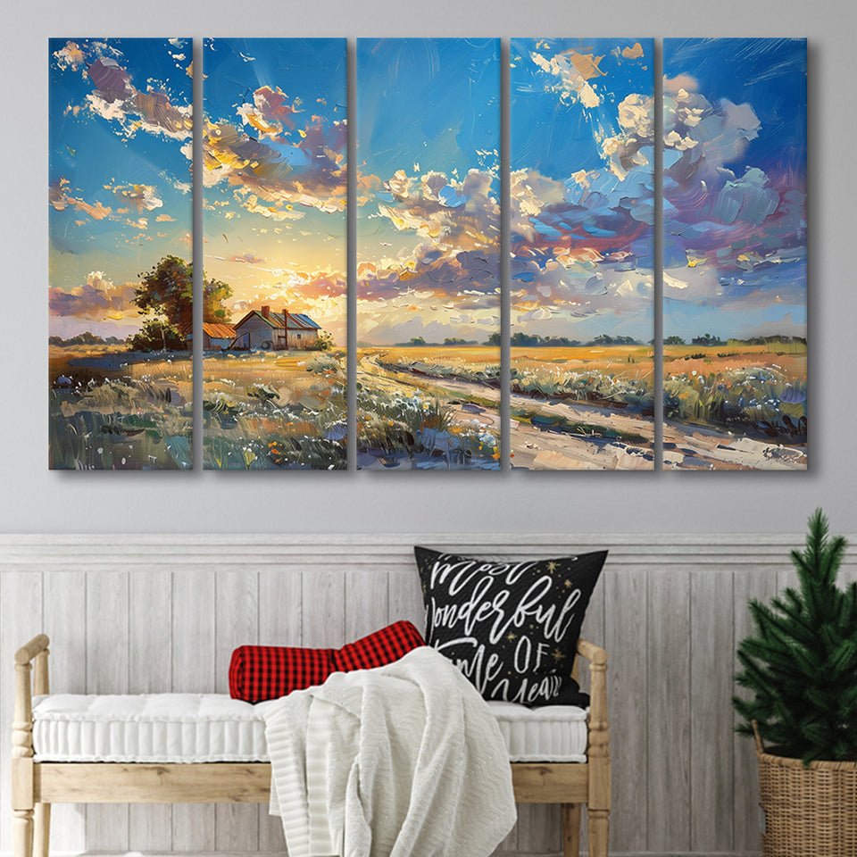Painting Pastel Clouds Over The Backyard Sunset Oil Painting, Extra Large Canvas, Canvas Print Wall Art Decor