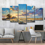 Painting Pastel Clouds Over The Backyard Sunset Oil Painting, Multi Panel,Mixed Canvas Print Wall Art Decor