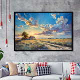 Painting Pastel Clouds Over The Backyard Sunset Oil Painting, Painting Art, Framed Art Print Wall Art Home Decor