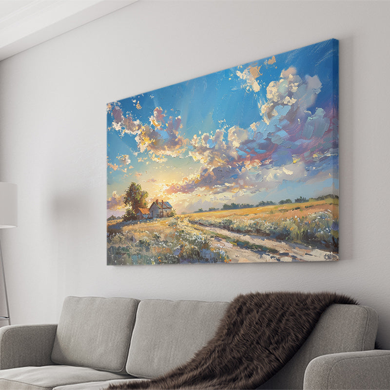 Painting Pastel Clouds Over The Backyard Sunset Oil Painting, Art Print, Canvas Print Wall Art Home Decor