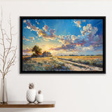 Painting Pastel Clouds Over The Backyard Sunset Oil Painting, Floating Frame, Framed Canvas Print Wall Art
