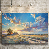 Painting Pastel Clouds Over The Backyard Sunset Oil Painting, Art Print, Canvas Print Wall Art Home Decor