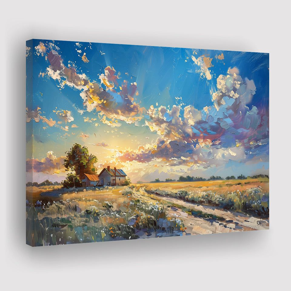 Painting Pastel Clouds Over The Backyard Sunset Oil Painting, Art Print, Canvas Print Wall Art Home Decor