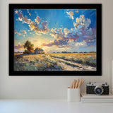 Painting Pastel Clouds Over The Backyard Sunset Oil Painting, Painting Art, Framed Art Print Wall Art Home Decor
